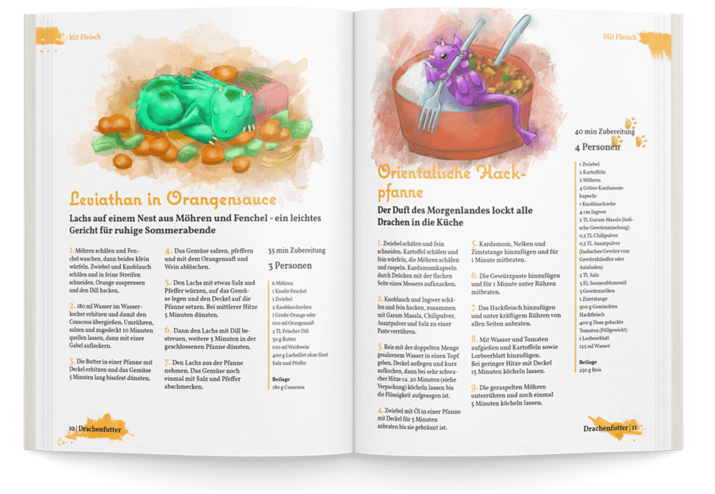 Fantasy Kochbuch Beispielseiten